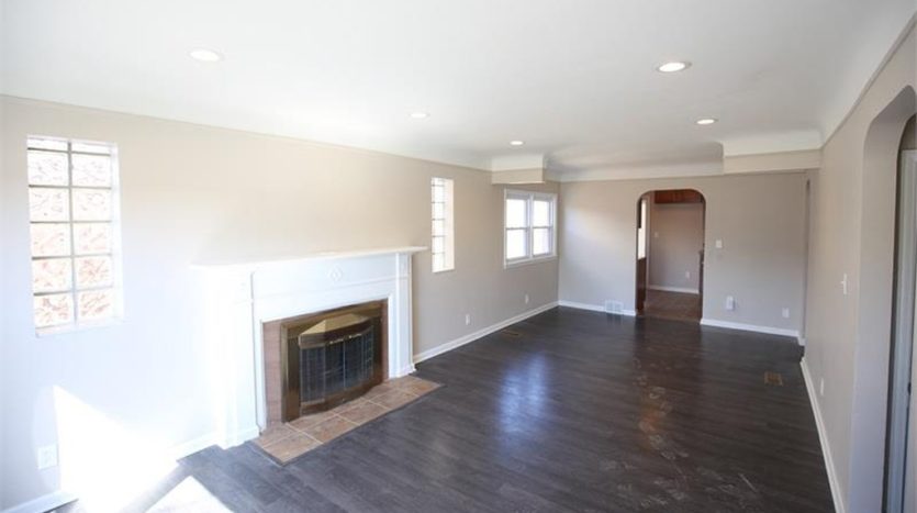 white interior with fire place