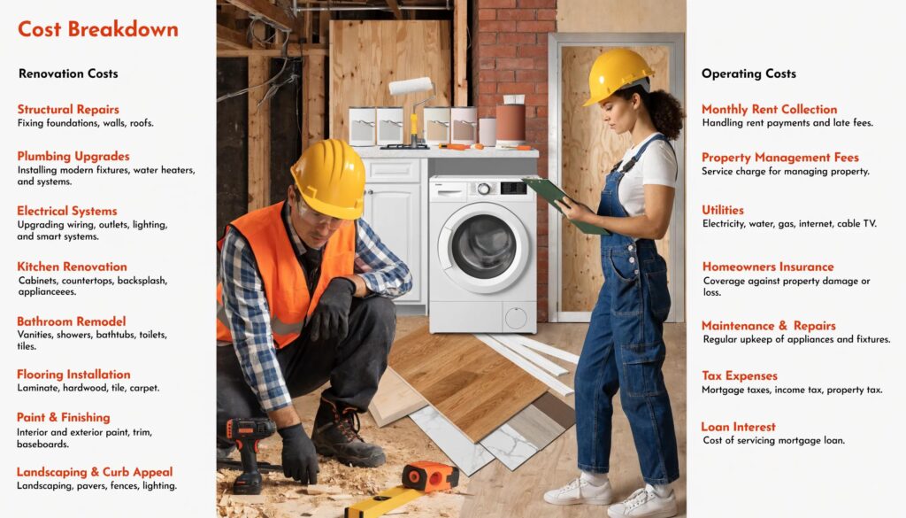 Close-up of renovation materials and tools representing costs for turnkey rental properties